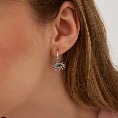Spero London Evil Eye Earring Blue Eye Eyelash Sterling Silver Earring In Metallic