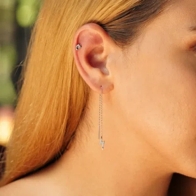 Spero London Lightning Bolt Sterling Silver Chain Drop Earrings In Metallic