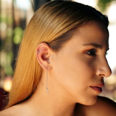 Spero London Lightning Bolt Sterling Silver Chain Drop Earrings In Metallic