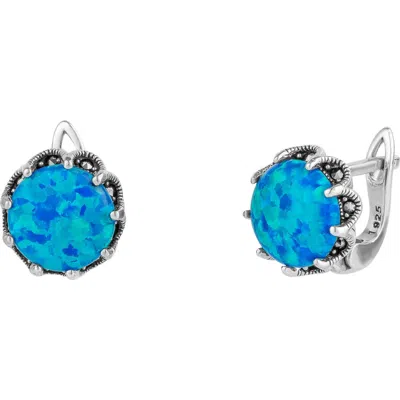Spero London Round Opal High Quality Sterling Silver Earrings In Silver