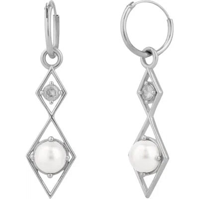 Spero London Sterling Silver Rhombus 3d Pearl Earrings In Silver