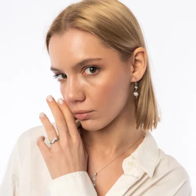 Spero London Sterling Silver Rhombus 3d Pearl Earrings In Silver