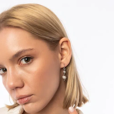 Spero London Sterling Silver Rhombus 3d Pearl Earrings In Silver