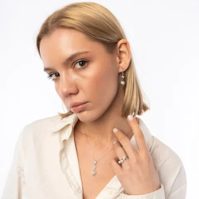 Spero London Sterling Silver Rhombus 3d Pearl Earrings In Silver