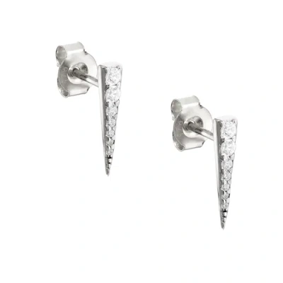 Spero London Long Pave Dagger Stud Earrings In Metallic