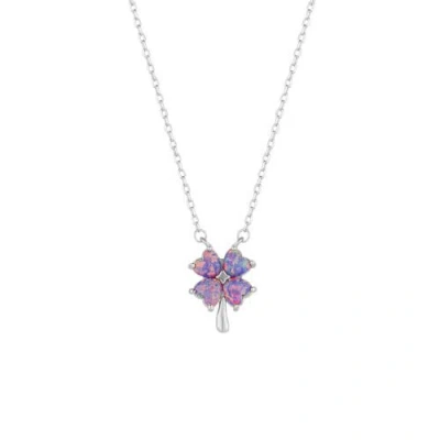 Spero London Purple Opal Four Leaf Clover Sterling Silver Necklace In Metallic