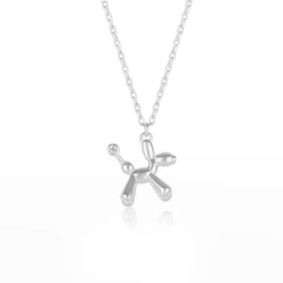 Spero London Balloon Dog Poodle Necklace In Sterling Silver In Metallic