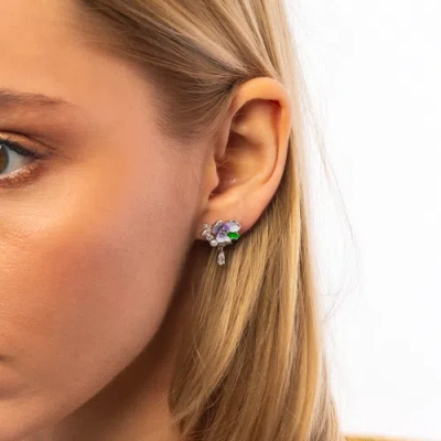 Spero London Pansy Violet Floral Earring In Silver