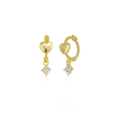 Spero London Heart Huggie Hoop Drop Earrings In Gold