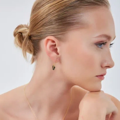 Spero London Black Pave Safety Pin Earring Jewelled Sterling Silver In Gold