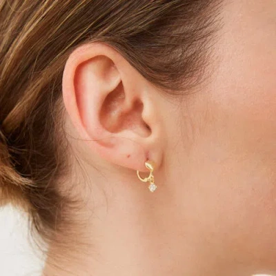 Spero London Heart Huggie Hoop Drop Earrings In Gold