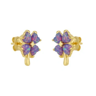 Spero London Pink Purple Opal Four Leaves Clover Sterling Silver Stud Earrings In Gold