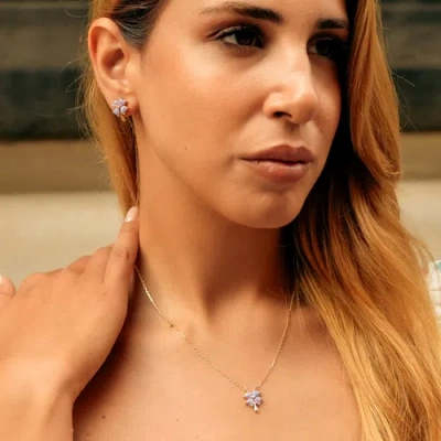 Spero London Pink Purple Opal Four Leaves Clover Sterling Silver Stud Earrings In Gold