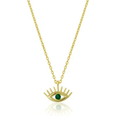 Spero London Emerald Eye Evil Eye Sterling Silver Necklace In Gold