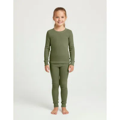 City Threads Girls Soft & Cozy Thermal Long Johns 2-piece Set In Green