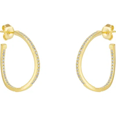 Spero London Sterling Silver Large Wavy Stud Hoop Earring With Interior Gemstones In Gold