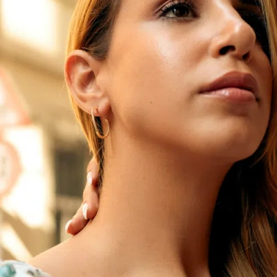 Spero London Sterling Silver Large Wavy Stud Hoop Earring With Interior Gemstones In Gold