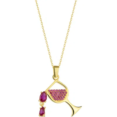 Spero London Red Wine Glass Sterling Silver Necklace In Gold