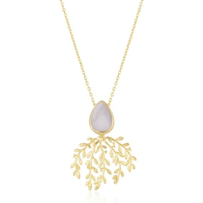 Spero London Mother Of Pearl Olive Branch Sterling Silver Necklace In Gold