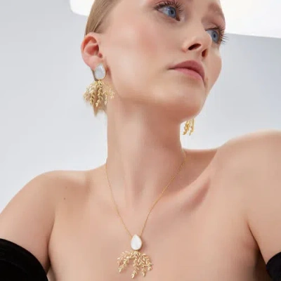 Spero London Mother Of Pearl Olive Branch Sterling Silver Necklace In Gold