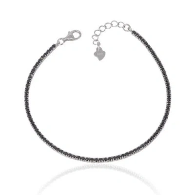 Spero London Sterling Silver Mini Black Tennis Bracelet In Black