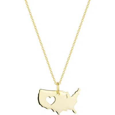 Spero London Love Usa (america) Map Heart Necklace Sterling Silver In Gold