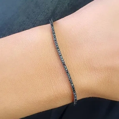 Spero London Sterling Silver Mini Black Tennis Bracelet In Black