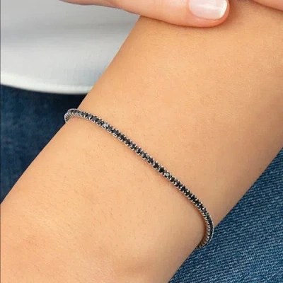 Spero London Sterling Silver Mini Black Tennis Bracelet In Black