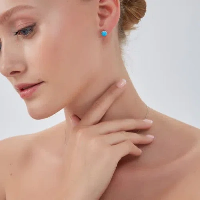 Spero London Blue Turquoise Dome Sterling Silver Stud Earrings In Silver