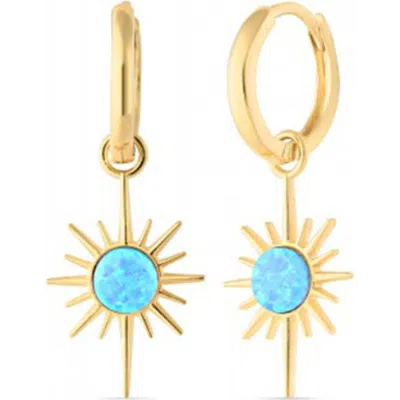 Spero London Blue Opal Northernstar Drop Hoop Earring Sterling Silver In Gold