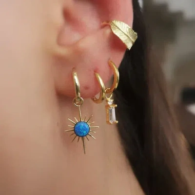 Spero London Blue Opal Northernstar Drop Hoop Earring Sterling Silver In Gold