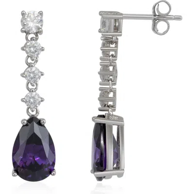 Spero London Pear Shape Amethyst Sterling Silver Drop Earrings In Metallic