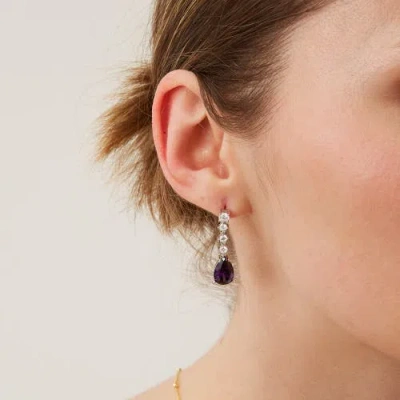 Spero London Pear Shape Amethyst Sterling Silver Drop Earrings In Metallic