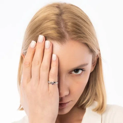 Spero London Bended Sterling Silver Double Gemstone Ring In Gold