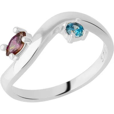 Spero London Bended Sterling Silver Double Gemstone Ring In Metallic