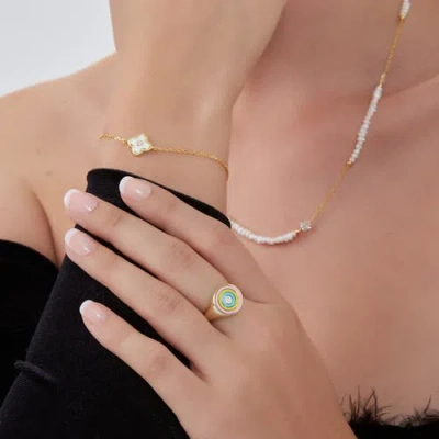 Spero London Enamel Round Sterling Silver Signet Ring In Gold