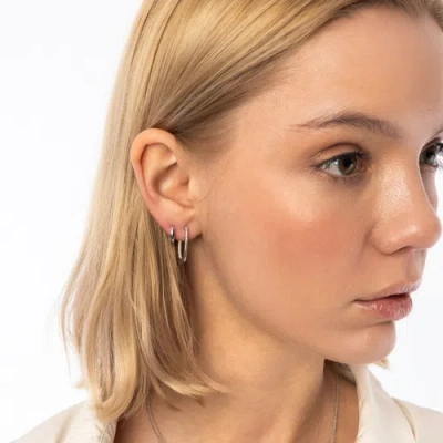 Spero London Oval Rectangular Sterling Silver Hoop Earring In Silver