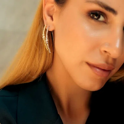 Spero London Beaded Pull Through Sterling Silver Earrings In Gold