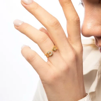 Spero London Sterling Silver Pave Jewelled Safety Pin Ring In Gold