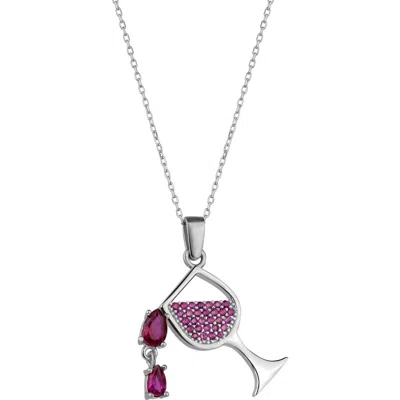 Spero London Red Wine Glass Sterling Silver Necklace In Metallic