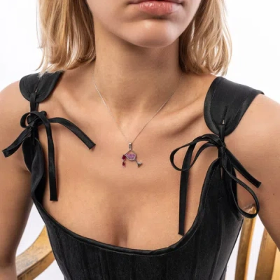 Spero London Red Wine Glass Sterling Silver Necklace In Metallic