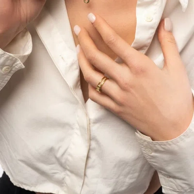 Spero London Sterling Silver Pave Jewelled Safety Pin Ring In Gold