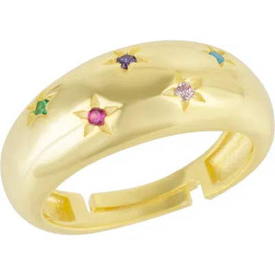 Spero London Celestial Star Sterling Silver Dome Ring With Stones In Gold
