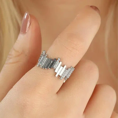 Spero London New Multiple Bar Sterling Silver Ring In Silver