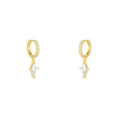 Spero London Sterling Silver Triangle Pave Spike Hoop Earrings In Gold