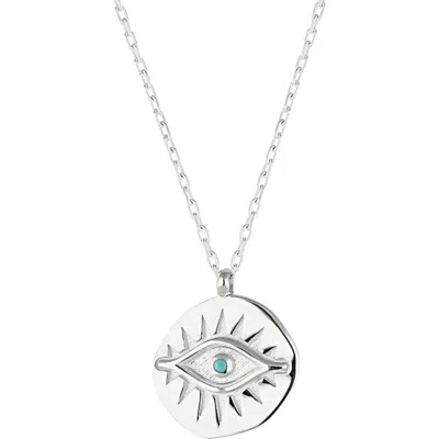 Spero London Eye Coin Sterling Silver Evil Eye Necklace In Metallic