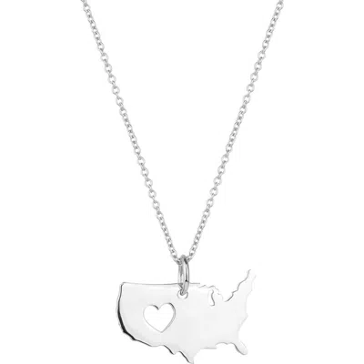 Spero London Love Usa (america) Map Heart Necklace Sterling Silver In Silver