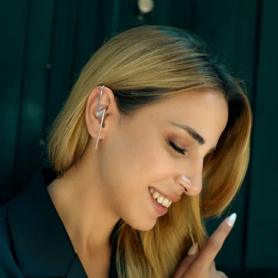 Spero London True Lightning Gemstones Sterling Silver Bolt Ear Crawler In Metallic