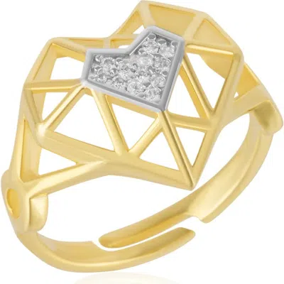 Spero London Geometric Heart Adjustable Ring In Gold