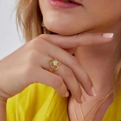 Spero London Geometric Heart Adjustable Ring In Gold